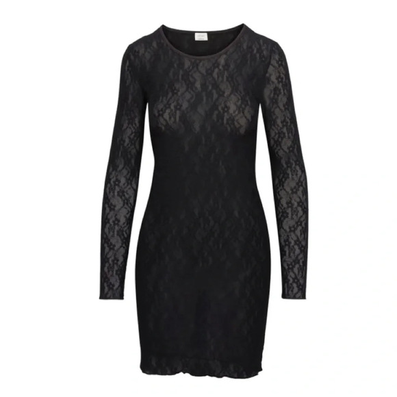 Aritzia Wilfred Black Lace Trouble Bodycon Mini Dress Sheer Long Sleeves Small - Picture 2 of 11